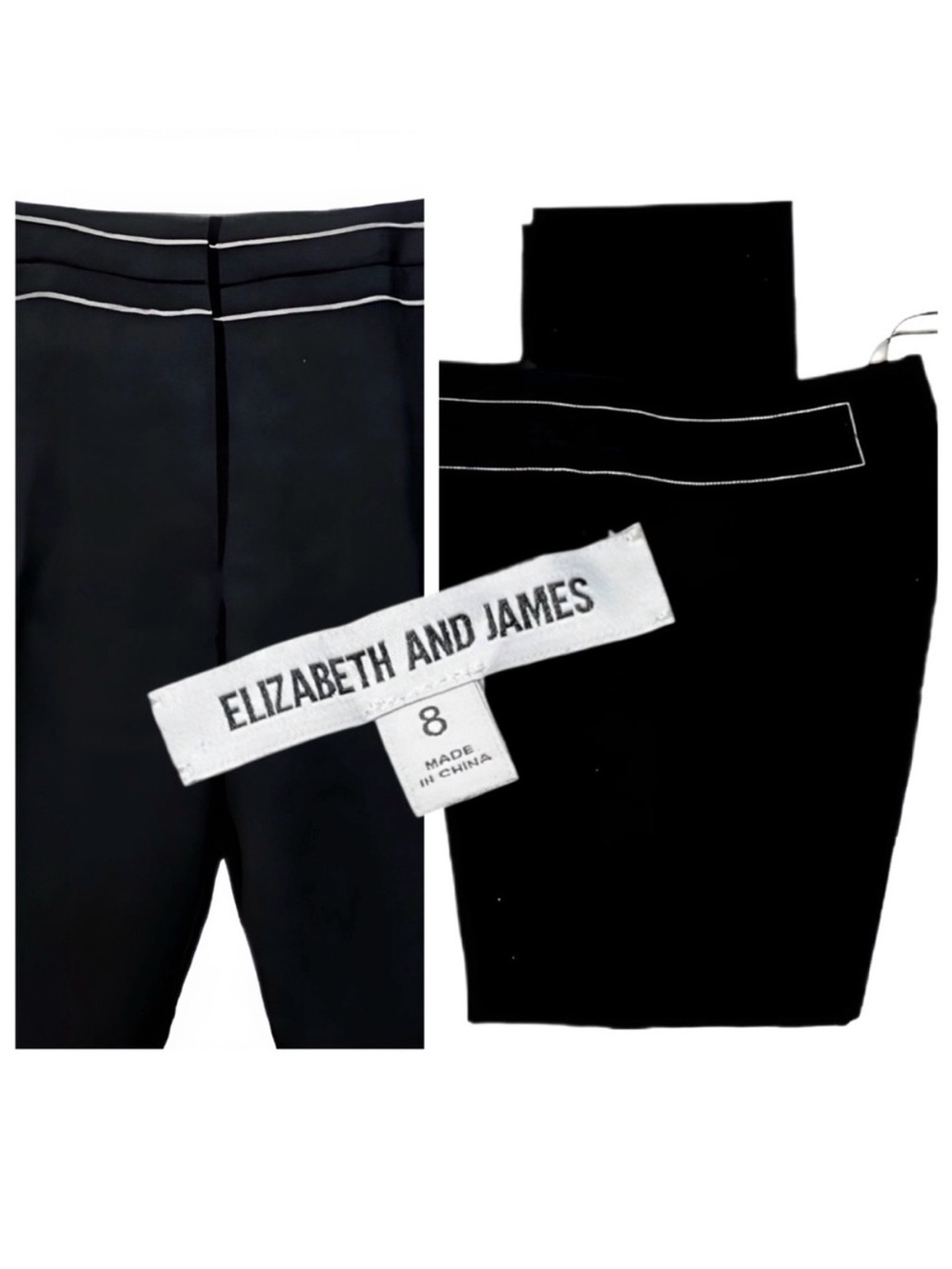 NWT ELIZABETH AND JAMES Black Phillip Straight Leg Trouser White Top Stitching 8